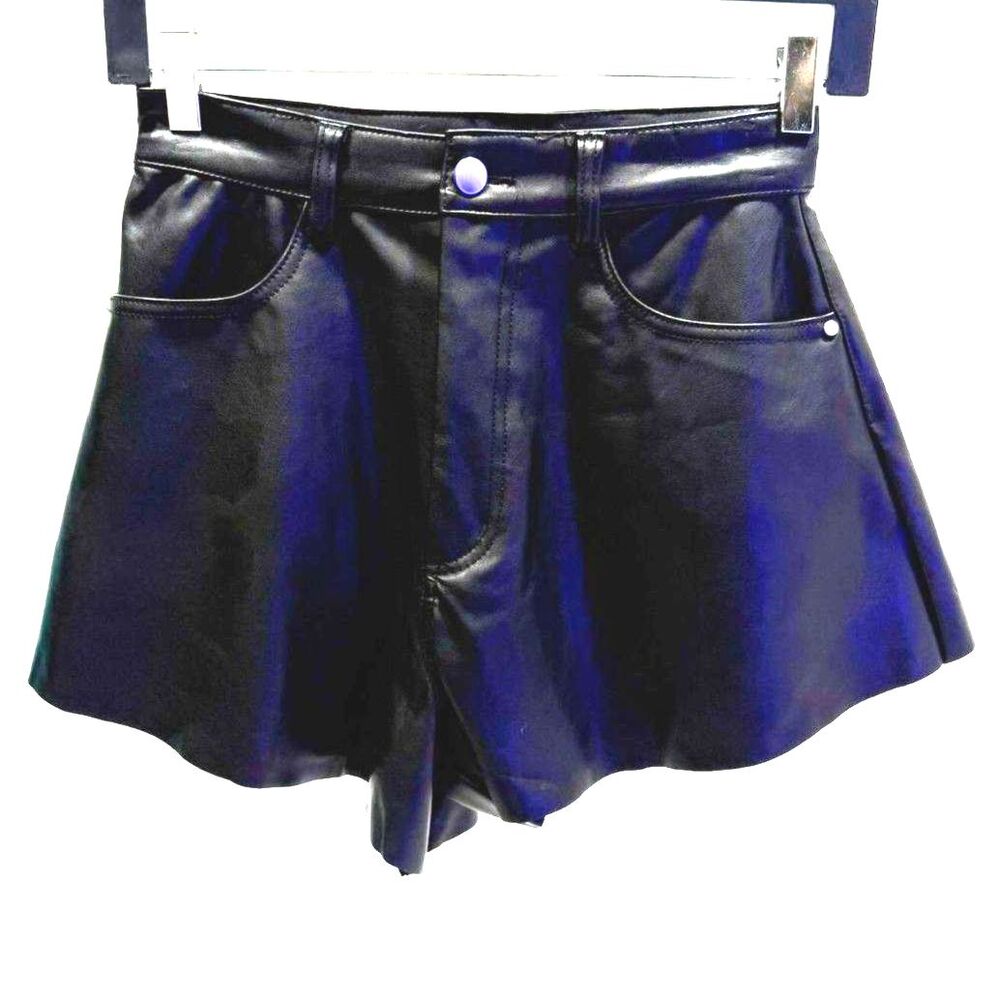 And Now This	black vegan leather shorts